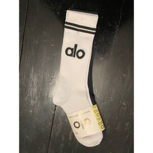 Alo Yoga Unisex Throwback Sock 3 Pack White Black Navy Blue Crew Ribbed NWT